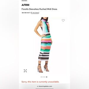 AFRM Fiorella Sleeveless Ruched Midi Dress, Multicolored. Like new.